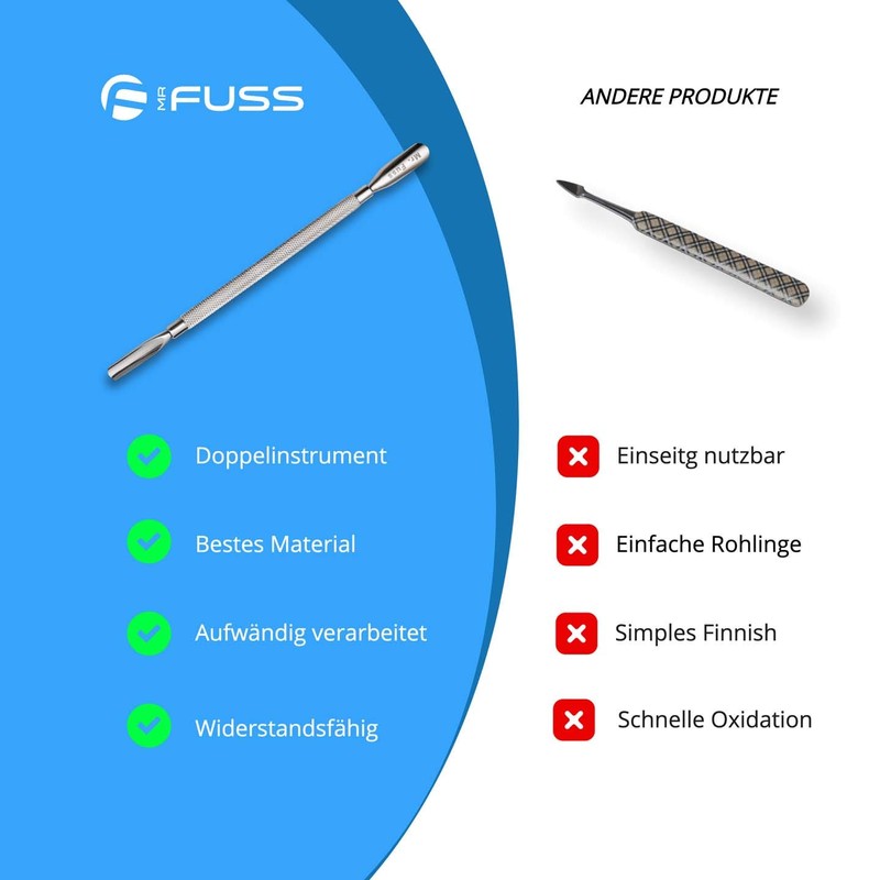 Mr. Fuss® Nagelhautschieber Edelstahl Doppelinstrument - Pro Cuticle Pusher -