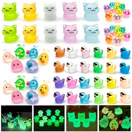 Sanviatime 76Pcs Luminous Mini Resin Farm Animal Figurines Glow in The Dark Rabbit Duck Cat Mushroom Various Miniature Figures Micro Landscape Aquarium Garden Bonsai Decor