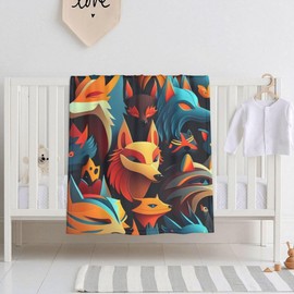 E-RIDES Small Blanket - Cartoon Wolf Blanket Throw for 76x100CM Nursery, Toddlers and Pets, Cozy and Warm, Ideal for Cribs and Pet Beds - Perfect Newborn Baby Gift