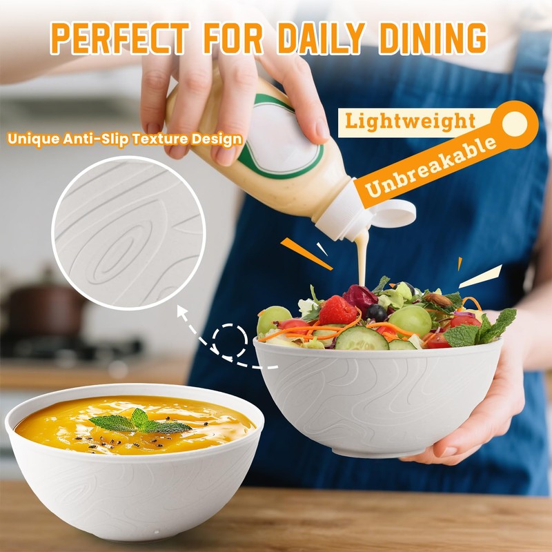 Homienly Wheat Straw Bowls with Unique Texture Design, 40 OZ