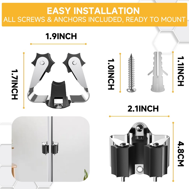 GARLWOLEX Broom Holder Wall Mount – 12 Pack Broom Rack