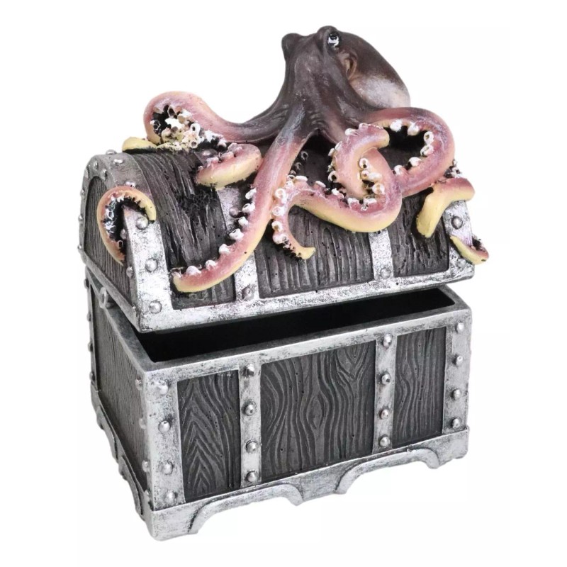 Ebros Gift Nautical Marine Ocean Octopus Kraken Guarding Treasure Chest