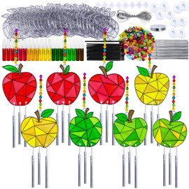 Winlyn 24 Sets Apple Craft Kits Apple Suncatcher Wind Chime Ornaments Decorations DIY Window Paint Art Suncatchers Crafts for Kids School Home Classroom Activities Art Project Party Favors