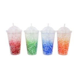 Double Wall Freezer Tumbler Mug with Straw and Lid by Trademark Innovations (Set of 4)