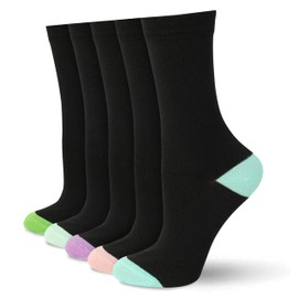 Socksmad Ladies Socks 4-7 UK - Womens Black Socks for Work, Events & Casual Wear - Coloured Heel & Toe - Multipack, Cotton Rich, Honeycomb Soft Tops - Wardrobe Essentials - Assorted PK 4, 5 Pairs