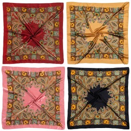 HBselect 4PCS Head Scarf for Women 35” Large Square Satin Headscarves Hair Scarf Neck Scarfs Classic Patterned Square Headband Bandana Hair Wraps