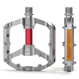 KADACHA Bicycle Pedals, StVZO-Compliant Platform Pedals with Reflectors, Lightweight Non-Slip MTB Pedals, CNC Aluminium for Mountain Bike, Road Bike, Trekking Bike (Silver)
