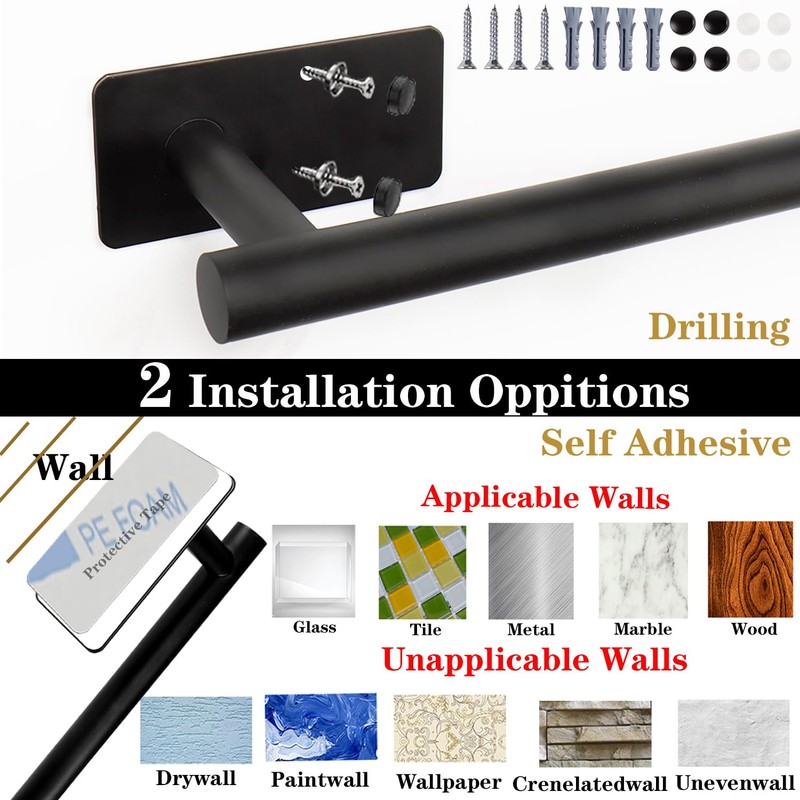 Vanloory Self Adhesive Bath Towel Bar, Stainless Steel Towel Racks