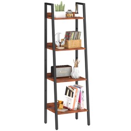 Yoobure Yoobure Ladder Shelf, 4 Tier Tall Ladder Bookshelf Corner Shelf, Industrial Book Shelf Ladder Bookcase Narrow, Standing Storage Shelves Display Shelf for Bedroom Living Room Office Kitchen Bathroom