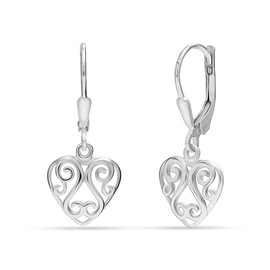 LeCalla 925 Sterling Silver Dangle Earrings Jewelry Light-Weight Filigree Leverback Heart Drop Earrings for Women - 30mm