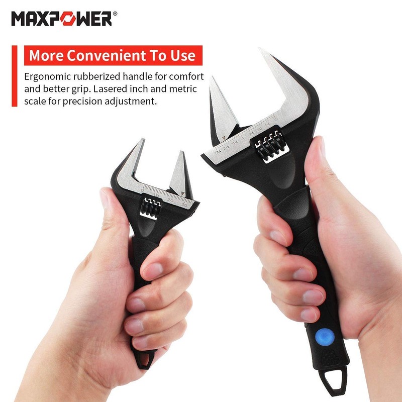 MAXPOWER 10 inch Adjustable Wrench, Wide Jaw Capacity 2 inch
