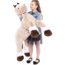 Tezituor 4ft Giant Horse Stuffed Animal, 47 inch Large Brown Pony Plush Toys, Hugging Realistic Horse Plush Pillow Gift for Boys Girls