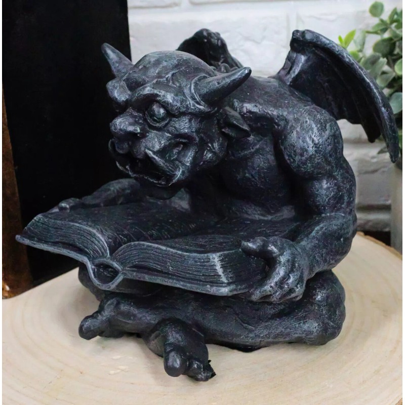 Notre Dame Horned Gargoyle With Spell Book Statue Demonic Bibliography