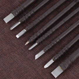 Lvpradior 8pc Holz Meißel Set für die Holzbearbeitung mit Aufbewahrungstasche, Holzschnitzerei Werkzeuge Full Body Stahl, Leder umwickelt Griff für die Holzbearbeitung, Holzschnitzen und Bildhauerei