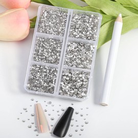Beadsland 7200 pieces flatback rhinestones, clear rhinestones, nail gemstones, round crystal rhinestones for crafts, mixed 6 sizes with wax crayon kit, SS3-SS10, crystal