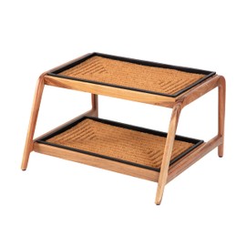 Anji Mountain 2-Tier Solid Wood Boot/Shoe Stand with Natural Rubber tray and coir insert, Fits 4 Pair (26.5"x22"x 15"), Natural