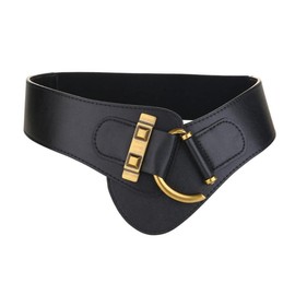 Diyafas Wide Belt for Women Leather Waist Belt Elastic Belt for Dresses Coats, black