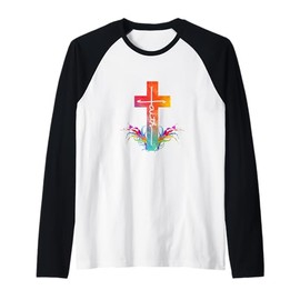 Vintage Distressed Art Cross Christian Faith Gifts Raglan Baseball Tee