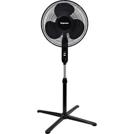 Impress 16-Inch Oscillating Stand Fan, 3-Speeds, Adjustable Height, Tilting Head, Whisper Quiet Operation, 1-Year Warranty (Black)