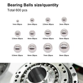 mxuteuk 600pcs 12 Size Stainless Steel Precision Steel Balls 1-8mm Metric Bicycle Bearing Balls Assortment Kit Mixing Balls 1mm 2mm 2.5mm 3mm 3.5mm 4mm 4.5mm 5mm 5.5mm 6mm 7mm 8mm K-085-600