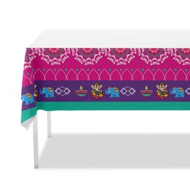 iwiio Diwali Decorations Table Cloths Happy Diwali Party Printed Table Cover Plastic Tablecloths Rectangular Indian Diwali Decorations for House India Diwali Party Supplies, 108 X 54 Inch