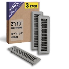 [3 Pack] Fits 2x10 and 10x2 Duct Opening | Floor Register with Louvered Design by Handua | Heavy Duty Walkable Design with Damper | Floor Vent Grille | Easy to Adjust Air Supply Lever | Gray