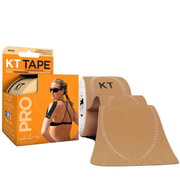 KT Tape Sports Tape, Elastic, Pro, Precut Strips, Stealth Beige 20 Strips