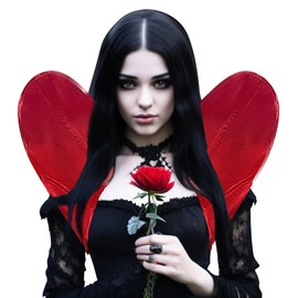 Wolancy Womens Evil Queen Hearts Stand up Collar Victorian Gothic Vampire Neck Collar Medieval Renaissance Standing Collar (Red, One Size)