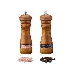 GZLT Salt and Pepper Grinder Set,Manual Salt and Pepper Mill,Refillable Sea Salt Grinder & Pepper Grinder,Wooden Salt and Pepper Shakers with Adjustable Coarseness-2 Pack-6.5Inches