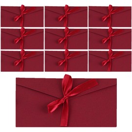 ATSNOSH Pack of 10 Dark Red Beautiful Envelopes, Greeting Cards, Kraft Paper Envelopes with Bow, Invitation Envelopes, 11 x 22 cm, for Christmas, Birthday, Valentine's Day, Wedding (Dark Red)