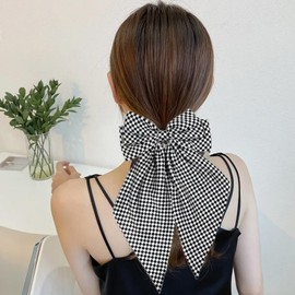 3 Pcs Black White Checkered Bowknot Hair Clips Checker Print Hair Bow with Long Tail for Women Girls Christmas Birthday Party Daily Use Barrettes