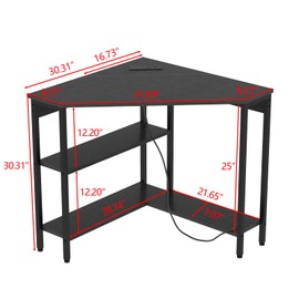 Auromie Corner Desk with Outlets & USB Ports, 90 Degree Triangle Corner Table with CPU Stand & Storage Shelves for Small Space, Computer Table with Charging Station for Home Office Bedroom (Black)