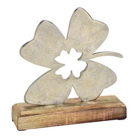 jakopabra Decorative Four Leaf Clover Large 15 cm Hanging Ornament Metal Mango Wood St. Patrick's Day General Birthday Mother's Day Christmas
