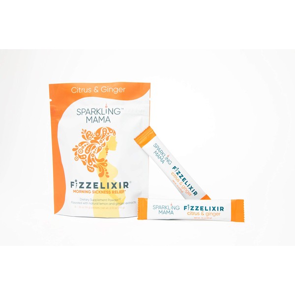 Sparkling Mama Fizzelixir | USA Made. Effervescent Drink Mix Settles The Stomach Ideal for Pregnancy Especially 1st Trimester (Vitamin B6, Magnesium & Folic Acid), Citrus & Ginger - 18 Sticks