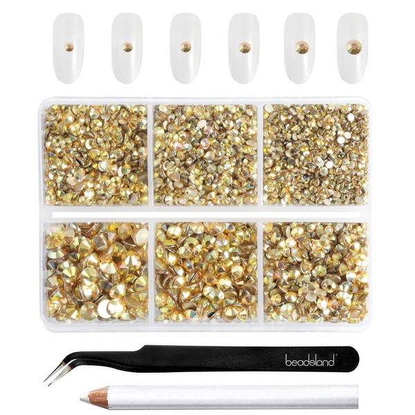Beadsland 4300 Pieces Gold Flat Back Rhinestones Nail Stones Round