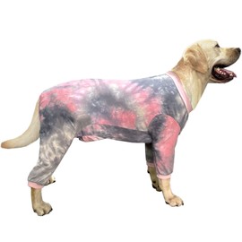 PriPre Dog Pajamas for Large Dogs Cotton Tie dye Dog Shirts Dog Onesie Jumpsuit Pet Sleeper Shirts Full Coverage Dog pjs (XXL, Pink Tiedye)