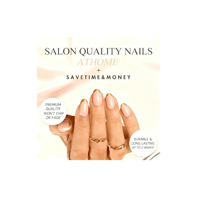 Uñas francesas cortas ovaladas, con base nude natural, uñas postizas