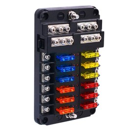 BlueFire 12 Way Blade Fuse Box Fuse Holder Standard Circuit Fuse Holder Box Block with LED Indicator, Fuses & Protection Cover for Car Boat Marine Truck Vehicle SUV Yacht RV