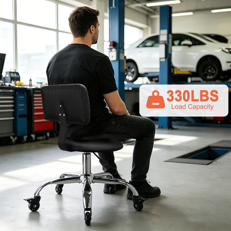 LWADALN Shop Stool with Backrest, Mechanic Garage Stool for Workshop,