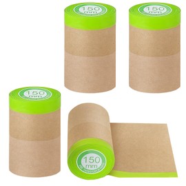 QUYLIXX 4 Rolls Pre-Taped Masking Paper for Painting - 6 inch x 50 feet Tape and Drape Painters Paper, Paint Adhesive Protective Paper Roll for Covering Skirting, Frames, Cars and Auto Body