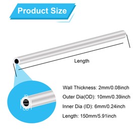 LAVMHAB 6063 Aluminum Tube 10mm OD x 6mm ID 2.0mm Wall Thickness 150mm Length, Aluminum Round Tubing Seamless Straight Pipes (2pcs)