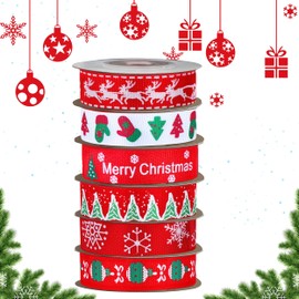 Funnlot Christmas Ribbon 6 Pack Christmas Ribbon for Gift Wrapping Christmas Ribbon for Craft Xmas Ribbon Red Christmas Ribbon Rolls for Gift Wrapping Xmas Ribbon for Present Xmas Ribbons for Crafting