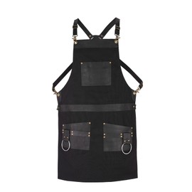 Tanner london Green Canvas Apron with Leather Pockets, 2 Large Pockets, 3 Small Holders (Black)
