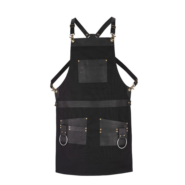 Tanner london Green Canvas Apron with Leather Pockets, 2 Large