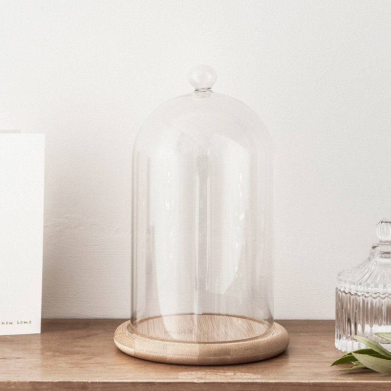 Lights4fun Regular Glass Cloche Bell Jar Display Dome with Wooden