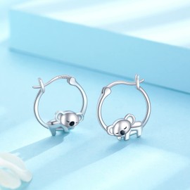 Koala Hoop Earrings for Women Girls Sterling Silver Small Animal Huggie Hoop Earrings for Sensitive Ears Koala Jewelry Gifts for Daughter