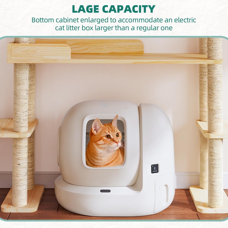 Homiflex Wood Cat Tower for Automatic Litter Box, 60.2" H