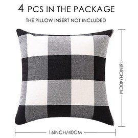 ORANIFUL Buffalo Check Cushion Covers 40cm x 40cm Set of 4 Linen Decorative Square Plaid Throw Pillow Case for Sofa Couch Bedroom Home Living Room 16 x 16 Inches (Black & White)