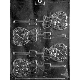 Grandmama's Goodies W053 Heart Bride & Groom Wedding Shower Lollipop Chocolate Candy Soap Mold with Exclusive Molding Instructions