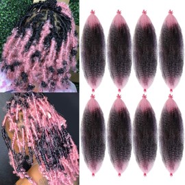 Springy Afro Twist Hair 16 Inch 8Packs 1B/Pink Pre Fluffed Marley Twist Braiding Hair Afro Twist Hair for Black Women (1B-Pink, 16 inch(Pack of 8))